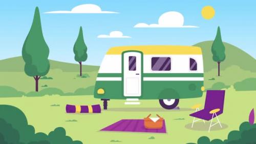 Videohive - Caravan And A Camping Area 4K - 47690332