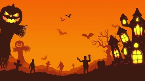 Videohive - Happy Halloween Landscape Background On Orange - 47700908