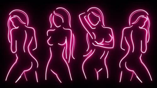 Videohive - Abstract Neon Glowing Female Woman Outlined Body Silhouettes Video Background Loop 4K. - 47701680