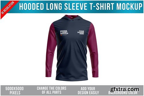Hooded Long Sleeve T-Shirt Mockup X3MGFFL