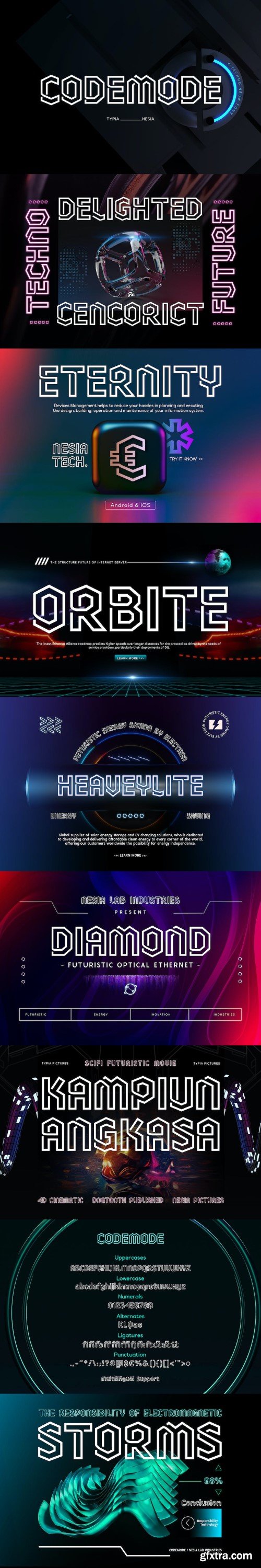 Codemode - Hexagonal Techno Scifi Neon Font