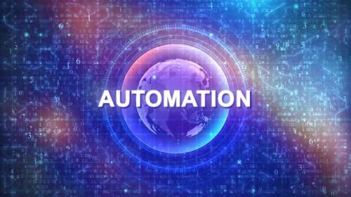 Videohive - Automation Concept on Futuristic Cyberspace Background with HUD, Numbers, and Globe - 47742384