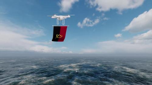 Videohive - Drone Flying Over Ocean With Angola Flag - 47749582