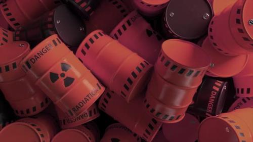Videohive - Animation of Multiple Red Barrels with Black Nuclear Symbols Nuclear Power and Energy Concept 3d - 47744358