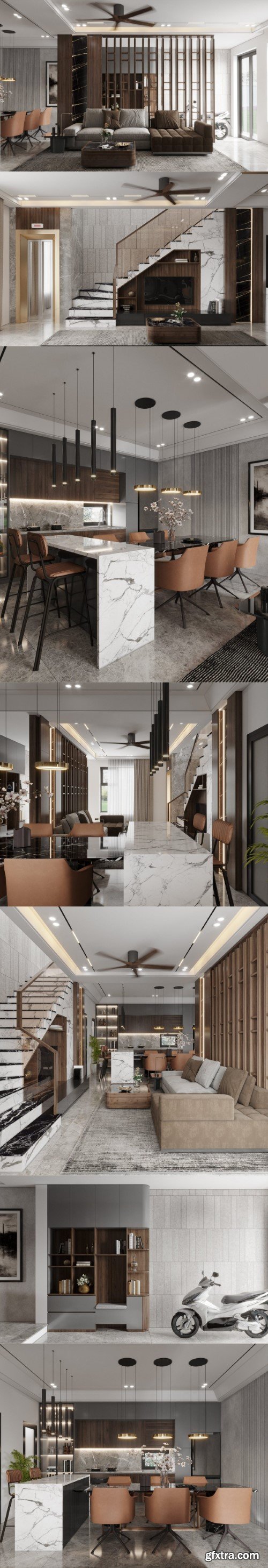 3ds Max Living Room – Kitchen Interior