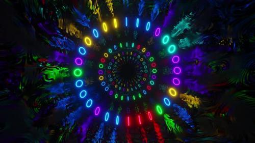 Videohive - Reflective tunnel with many neon circles. Looped animation - 47787279