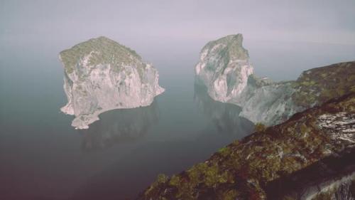Videohive - Aerial View on White Stones on Ocean Bottom and Chalk Cliffs - 47787718
