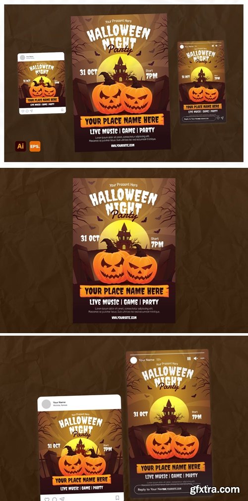 Halloween Night Party Flyer Template QQX4E28