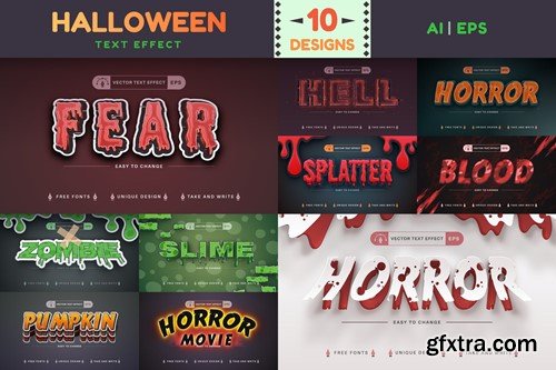 Set 10 Halloween Editable Text Effects, Font Style N3QS89X