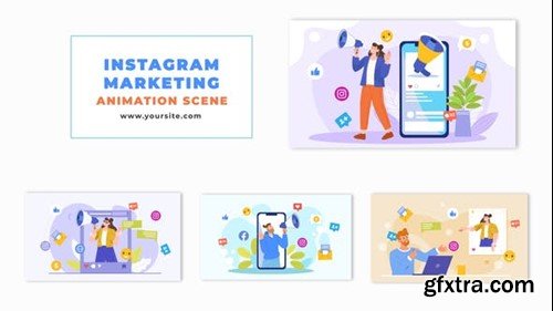 Videohive Flat Design Animation Scene with Social Media Marketing Influencer 47865903