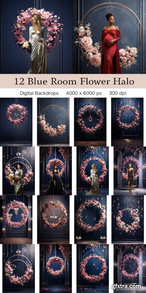 Blue Room with Flower Halo Backdrops