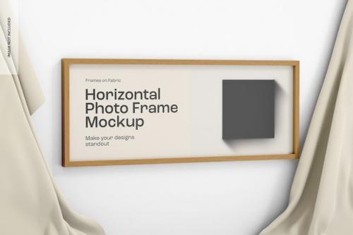 Premium PSD | Horizontal photo frame with fabric stage mockup, left view Premium PSD