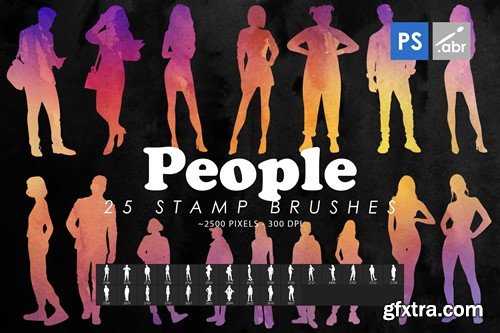 25 People Silhouette Photoshop Stamp Brushes E2Y4MM7