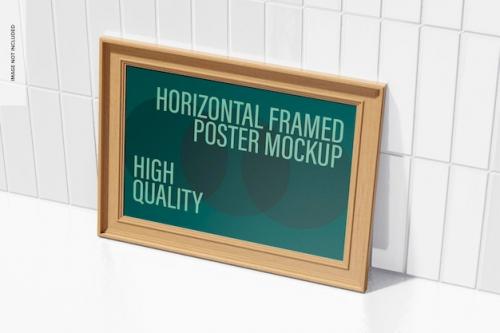 Premium PSD | Horizontal framed poster mockup, perspective Premium PSD