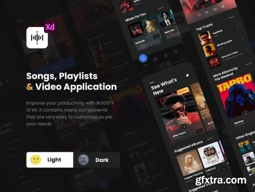 Songs, Playlists and Video Application - UI Kit BOOSTY Ui8.net