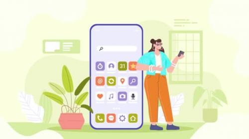 Videohive - Character Design Animation Of Smartphone User Girl - 47936072
