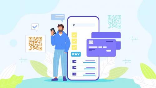 Videohive - Boy Making Online Payment With Smartphone Animation Scene - 47936077