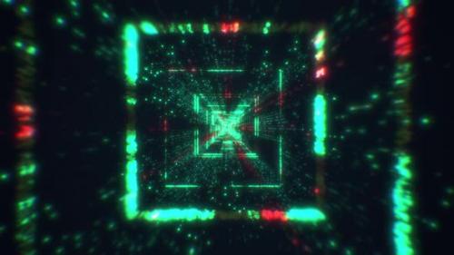 Videohive - Futuristic Tunnel with Neon Lights Beautiful Abstract Square Tunnel with Light Lines Moving Fast - 47910824