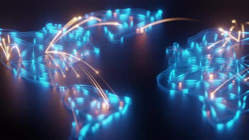 Videohive - world map wire line neon glow style. - 47959975