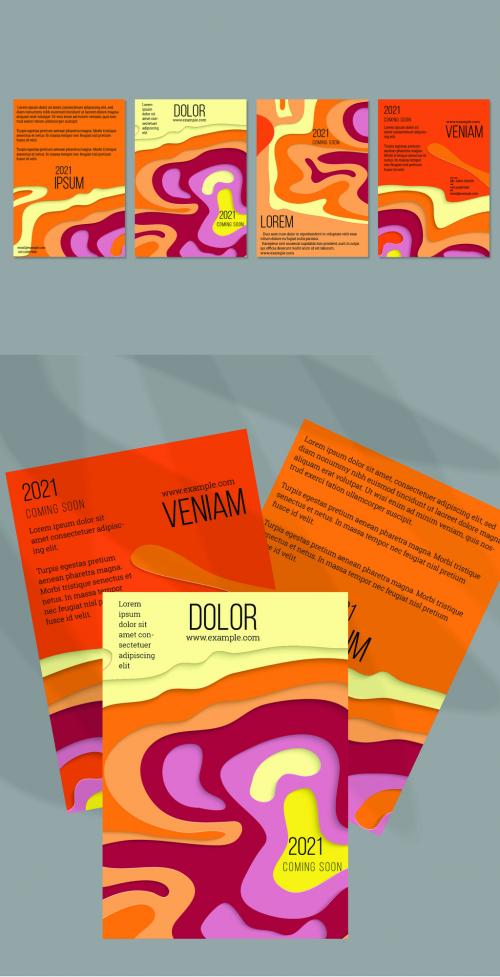 Flyer Layout with Paper Cut Craft Wavy Layered Texture 640476813