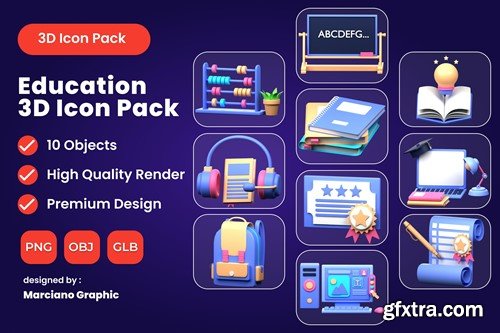 Education 3D Icon Pack G59MAMB