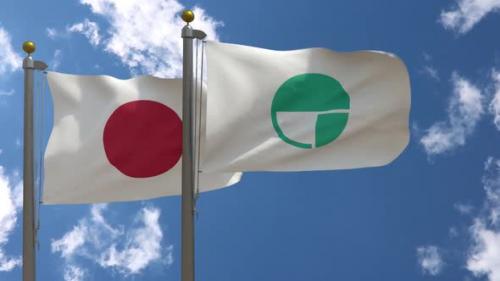 Videohive - Japan Flag Vs Nagano City Flag On Flagpole - 47967932