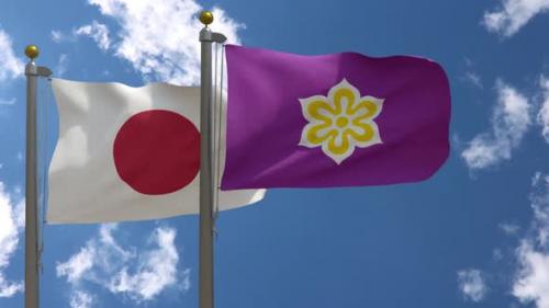 Videohive - Japan Flag Vs Kyoto Prefecture Flag On Flagpole - 47967950