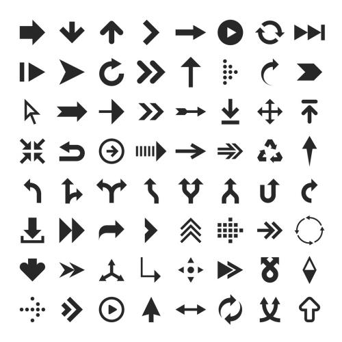 Vector collection of simplistic black arrow icons. 639917098