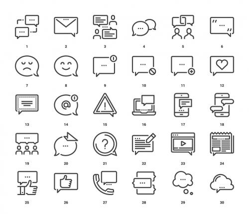Vector set of message bubbles flat line web icons. Each icon with adjustable strokes neatly designed on pixel perfect 48X48 size grid. Fully editable and easy to use. 639917269