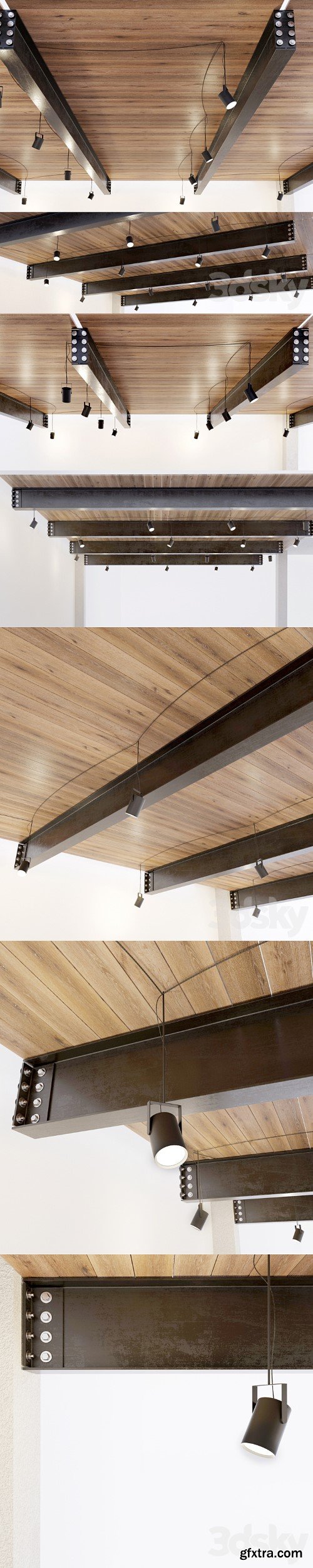 Wooden ceiling on metal beams. 22