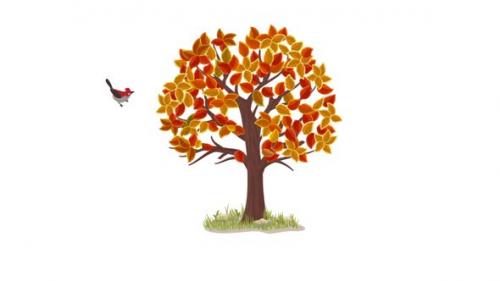 Videohive - Bird In Autumn Tree With Falling Leaves - 47957750