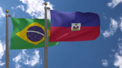 Videohive - Brazil Flag Vs Haiti Flag On Flagpole - 47962611