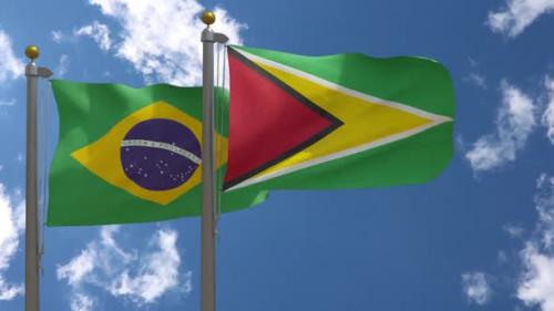 Videohive - Brazil Flag Vs Guyana Flag On Flagpole - 47962612