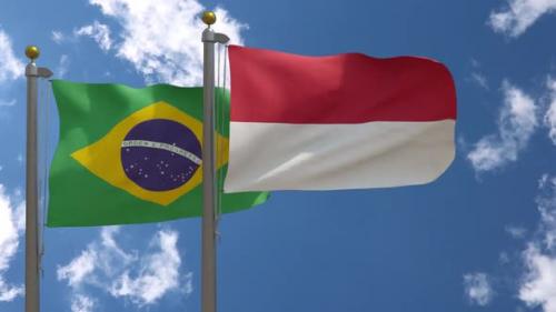 Videohive - Brazil Flag Vs Indonesia Flag On Flagpole - 47962613