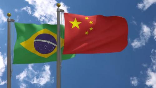 Videohive - Brazil Flag Vs China Flag On Flagpole - 47962615