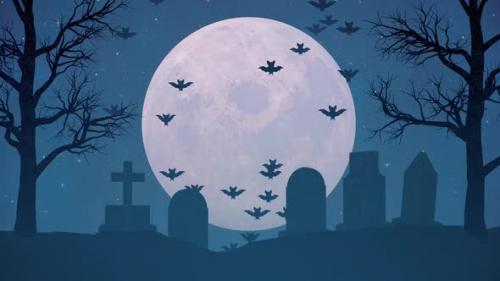 Videohive - Spooky Graveyard Over Full Moon - 47959282