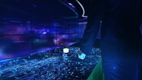 Videohive - CyberPhysical Systems Businessman Working with Virtual Reality at Office - 47971715