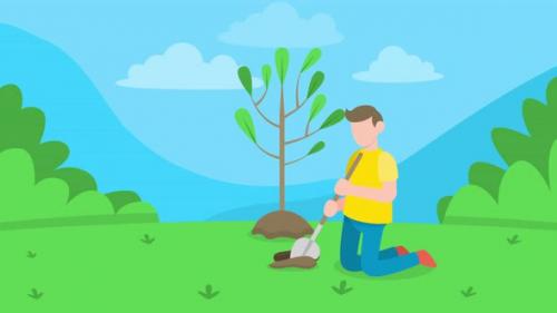 Videohive - A Young Man Digs In The Ground 4k - 47975578