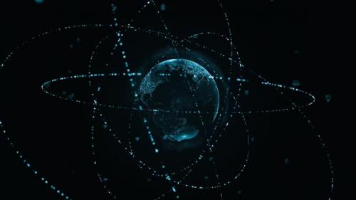 Videohive - Blue digital earth sphere logo with particle ring circle rotation and earth sphere - 47976694