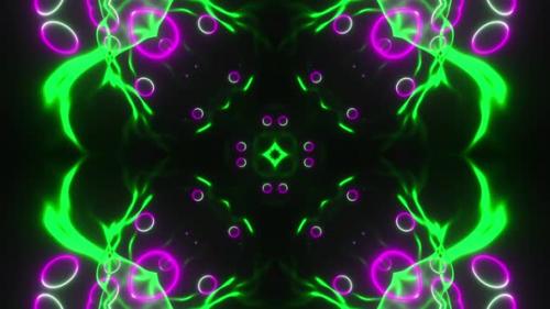 Videohive - Circular pattern with neon lights in the middle. Kaleidoscope VJ loop - 47960205