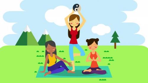 Videohive - Three Women Practicing Yoga 4K - 47978133