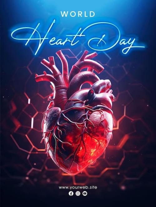 Premium PSD | World heart day social media poster design with heart anatomy background Premium PSD