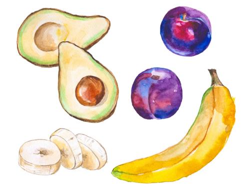 Watercolor painted collection of fruits. Hand drawn fresh food design elements isolated on white background. 639884130