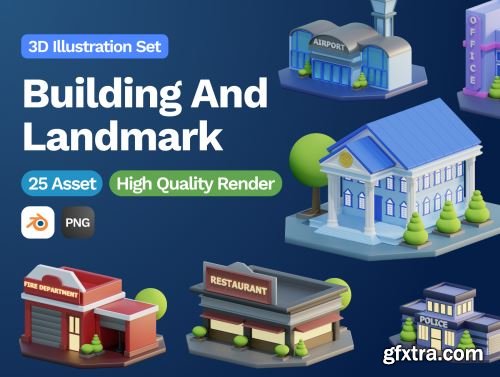 3D Building and Landmarks Illustration Ui8.net
