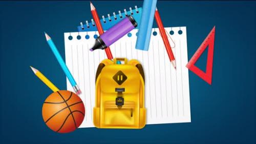 Videohive - School Supplies Goes Into A School Bag 4K - 47985874