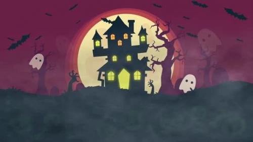 Videohive - Happy Halloween Ghosts, Bats Flying Air Background On Purple - 47985875