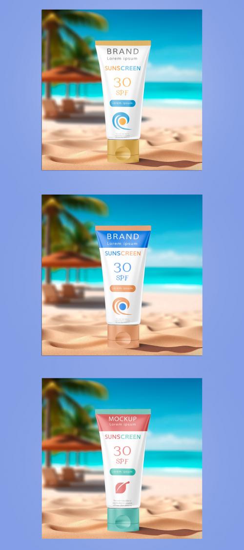 Tube Sunscreen lotion Mockup on Beach Sand 639421765