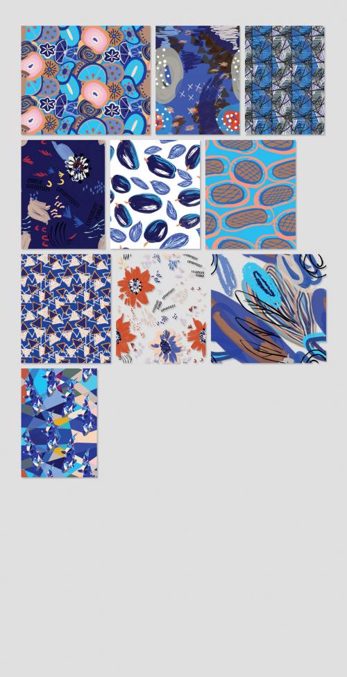 Seamless Pattern Collection with Hand Drawn Rough Abstract Strokes and Floral Elements 638540849