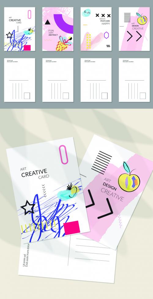 Postcard Layout with Hand Drawn Abstract Floral Doodles and Geometric Shapes 638540775