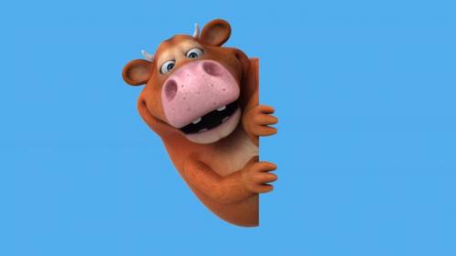 Videohive - Fun 3D cartoon cow with a blank sign (with alpha channel included) - 48022602